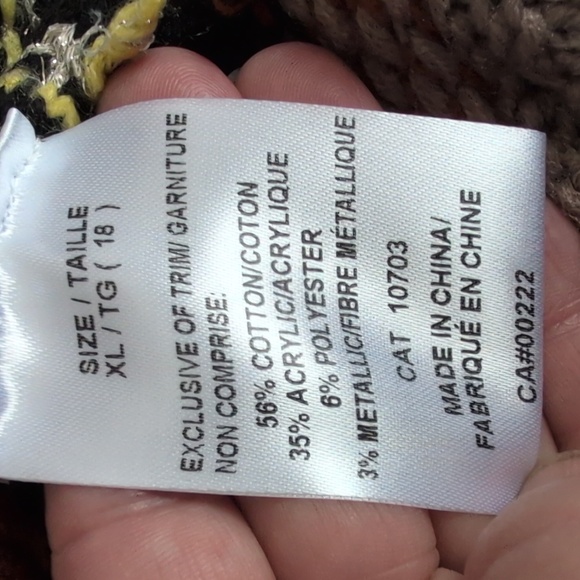 Bohemian Geometric Knit Cardigan XL - Pom Pom Trim Open Front - Picture 14 of 17